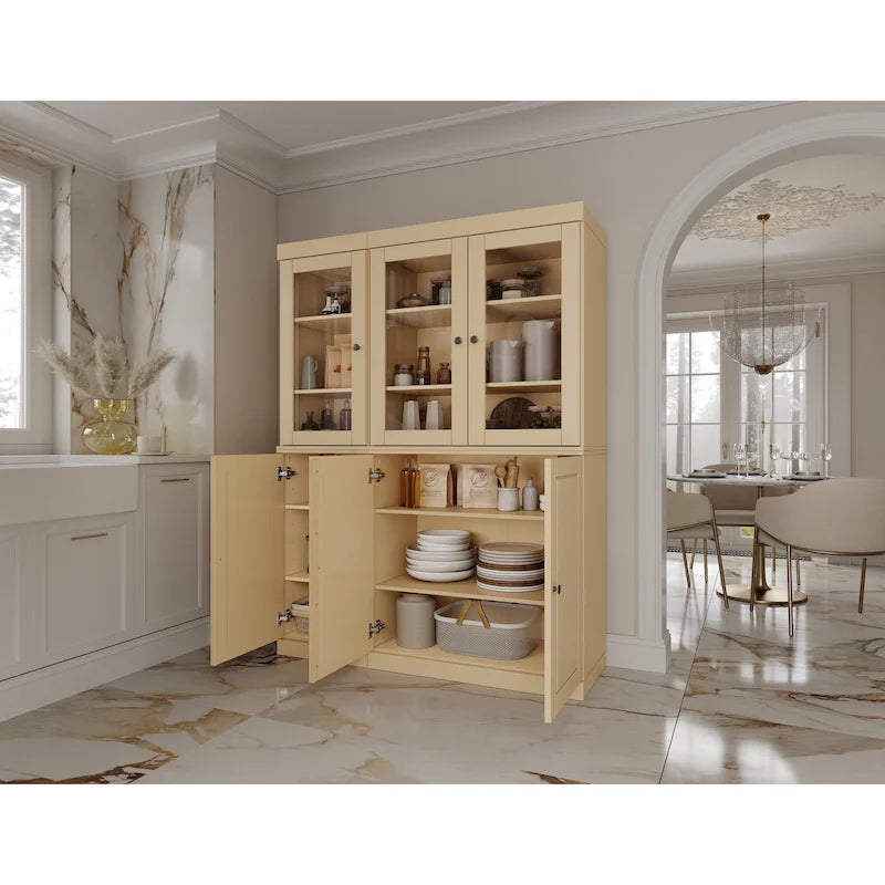 100 % Massivholz Küchenschrank 123 cm (48,5") mit Glas- oder Massivholztüren und verstellbaren Einlegeböden