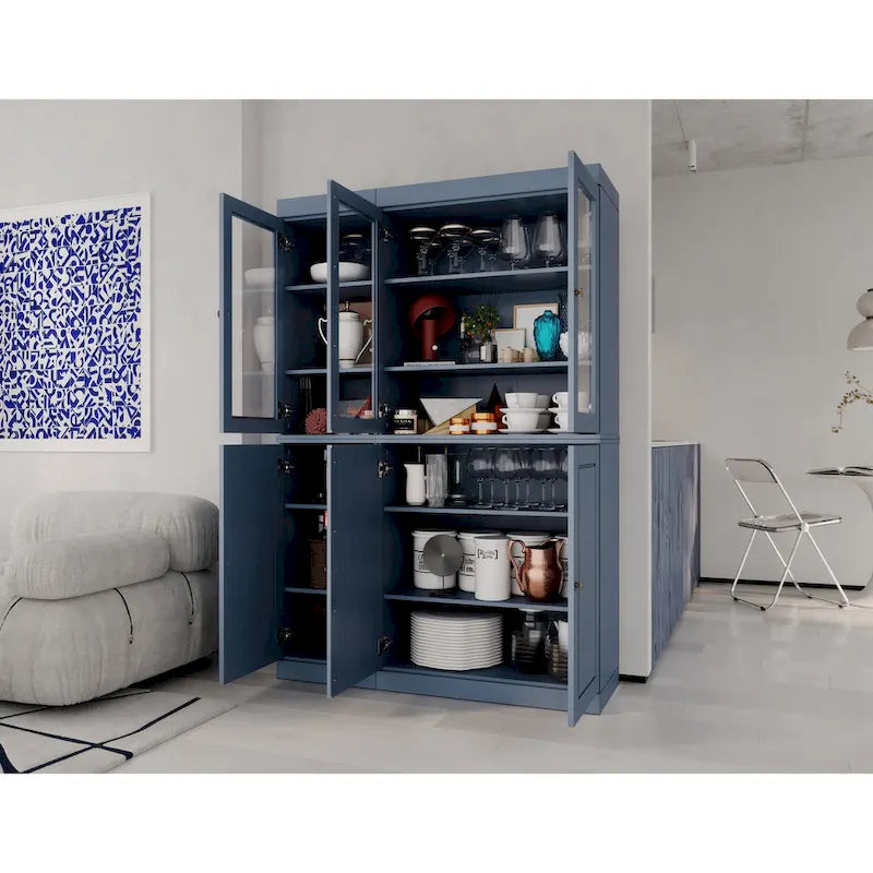 100 % Massivholz Küchenschrank 123 cm (48,5") mit Glas- oder Massivholztüren und verstellbaren Einlegeböden