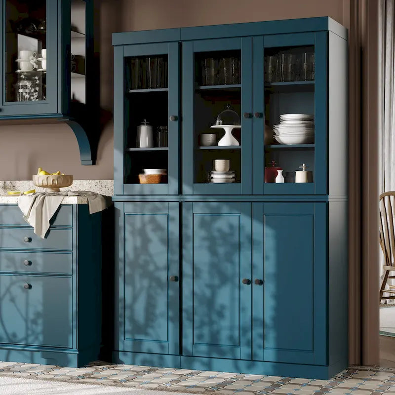 100 % Massivholz Küchenschrank 123 cm (48,5") mit Glas- oder Massivholztüren und verstellbaren Einlegeböden