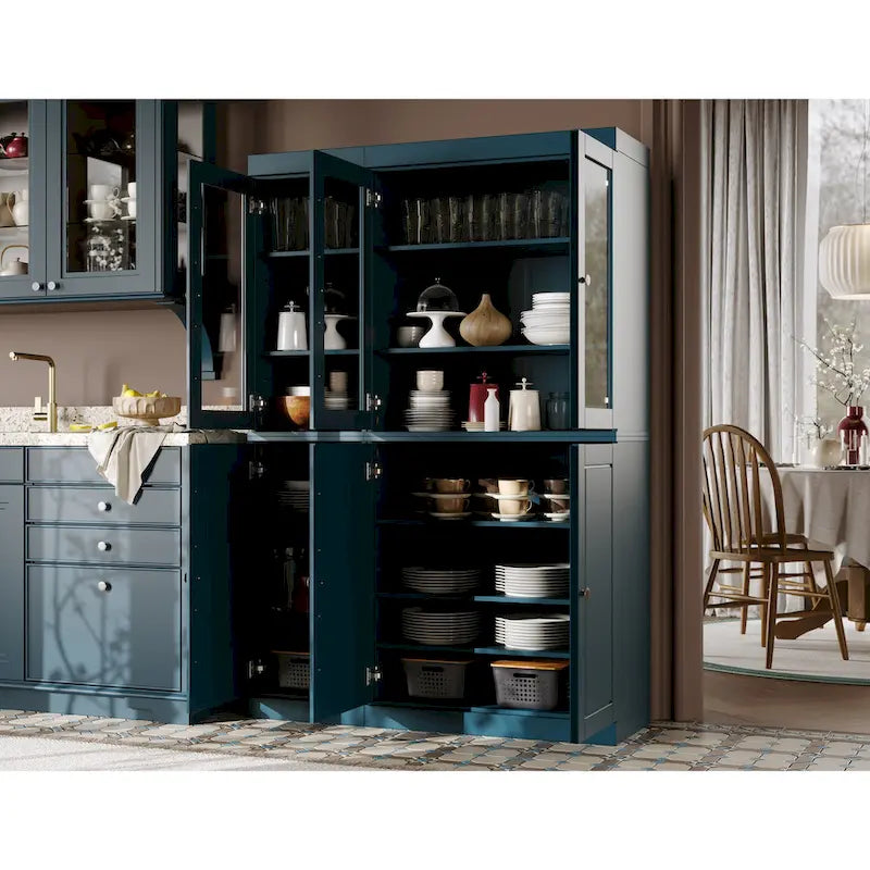 100 % Massivholz Küchenschrank 123 cm (48,5") mit Glas- oder Massivholztüren und verstellbaren Einlegeböden