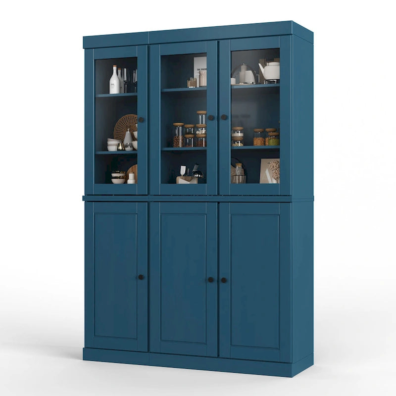 100 % Massivholz Küchenschrank 123 cm (48,5") mit Glas- oder Massivholztüren und verstellbaren Einlegeböden