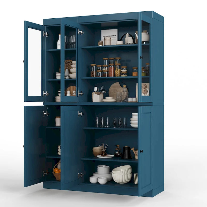 100 % Massivholz Küchenschrank 123 cm (48,5") mit Glas- oder Massivholztüren und verstellbaren Einlegeböden