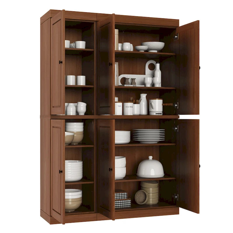 100 % Massivholz Küchenschrank 123 cm (48,5") mit Glas- oder Massivholztüren und verstellbaren Einlegeböden