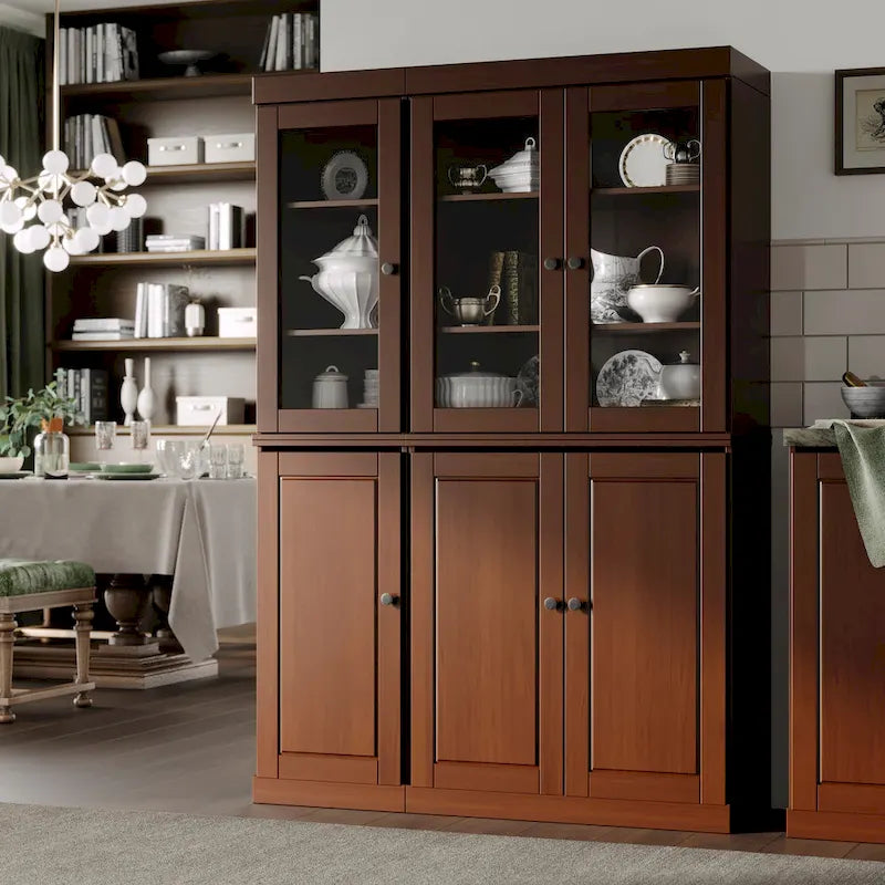 100 % Massivholz Küchenschrank 123 cm (48,5") mit Glas- oder Massivholztüren und verstellbaren Einlegeböden