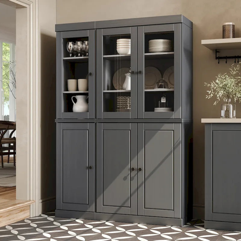 100 % Massivholz Küchenschrank 123 cm (48,5") mit Glas- oder Massivholztüren und verstellbaren Einlegeböden
