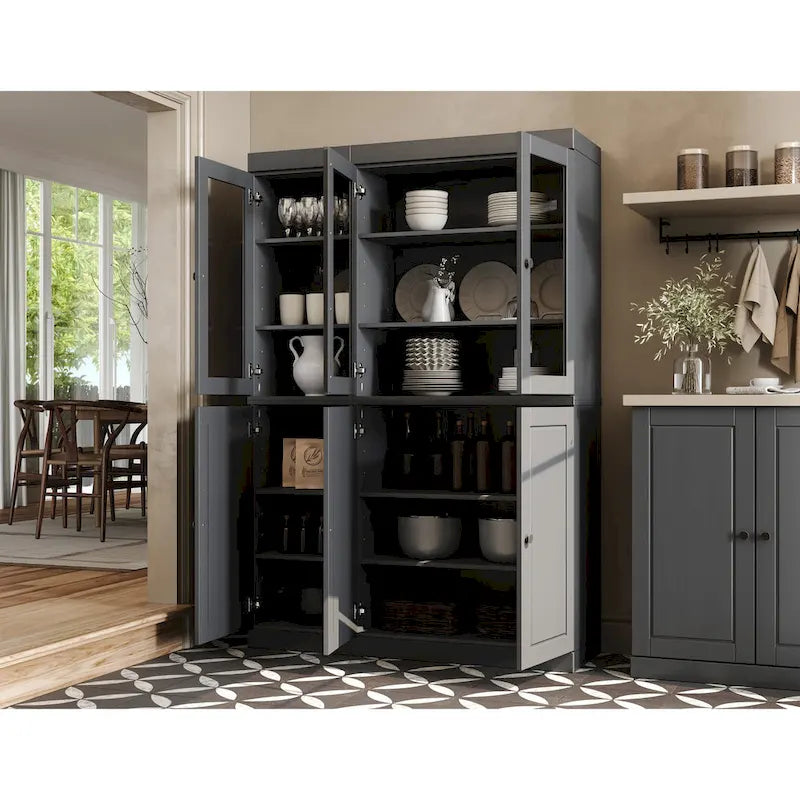100 % Massivholz Küchenschrank 123 cm (48,5") mit Glas- oder Massivholztüren und verstellbaren Einlegeböden