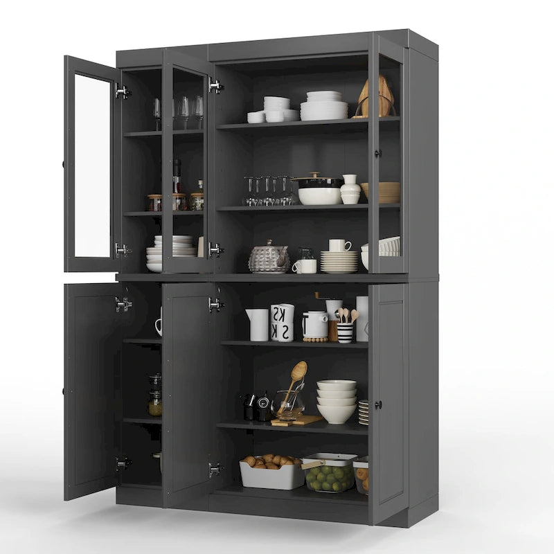 100 % Massivholz Küchenschrank 123 cm (48,5") mit Glas- oder Massivholztüren und verstellbaren Einlegeböden