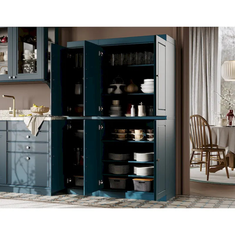 100 % Massivholz Küchenschrank 123 cm (48,5") mit Glas- oder Massivholztüren und verstellbaren Einlegeböden