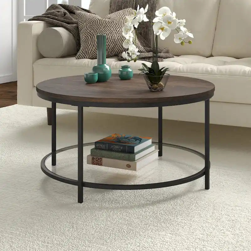 32" breiter runder Couchtisch mit MDF-Platte und Glasablage