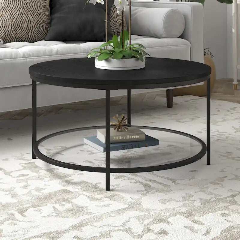 32" breiter runder Couchtisch mit MDF-Platte und Glasablage