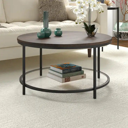 32" breiter runder Couchtisch mit MDF-Platte und Glasablage