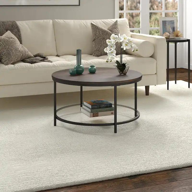 32" breiter runder Couchtisch mit MDF-Platte und Glasablage