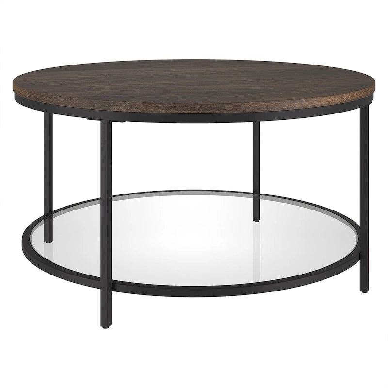 32" breiter runder Couchtisch mit MDF-Platte und Glasablage