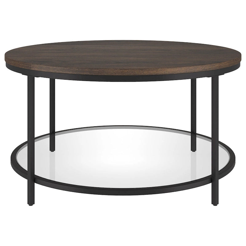 32" breiter runder Couchtisch mit MDF-Platte und Glasablage