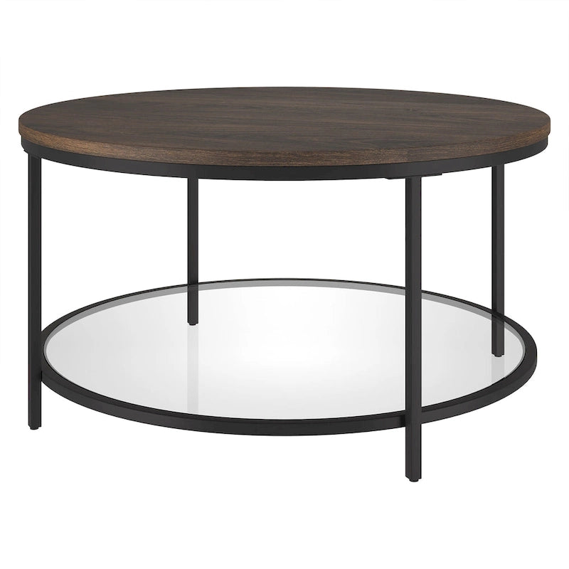 32" breiter runder Couchtisch mit MDF-Platte und Glasablage