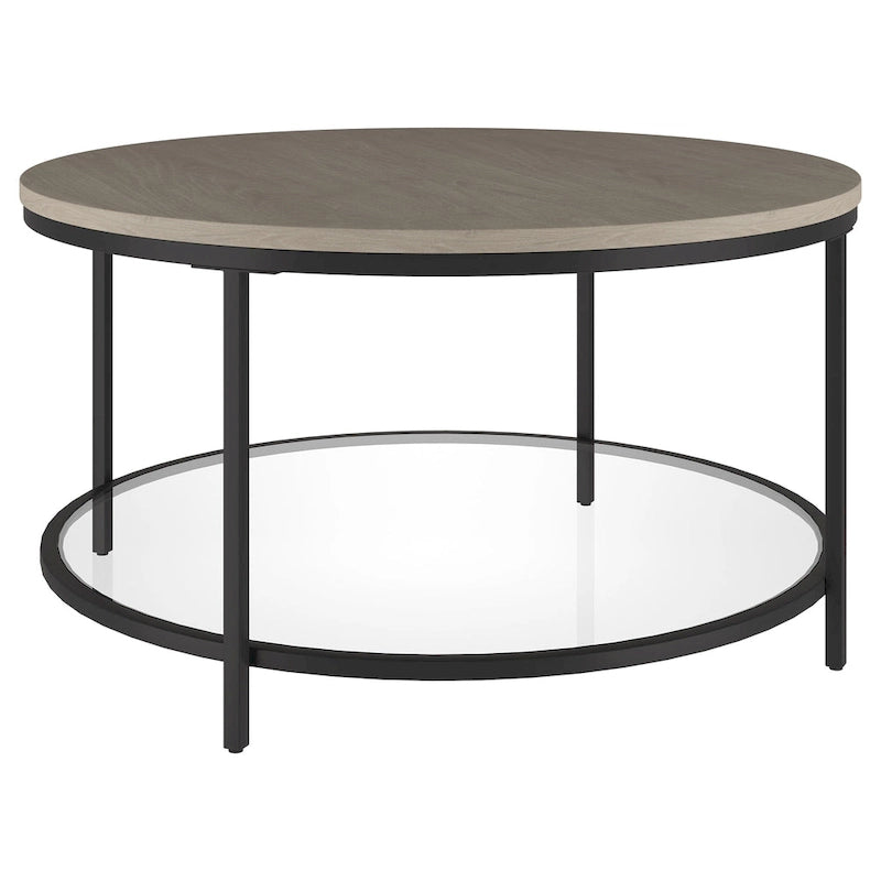 32" breiter runder Couchtisch mit MDF-Platte und Glasablage