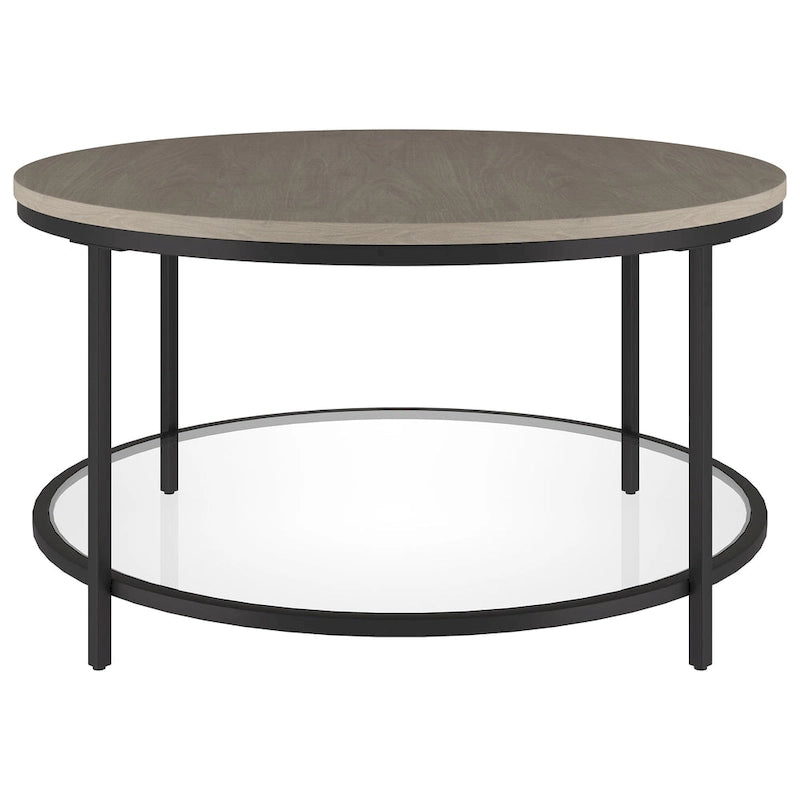 32" breiter runder Couchtisch mit MDF-Platte und Glasablage