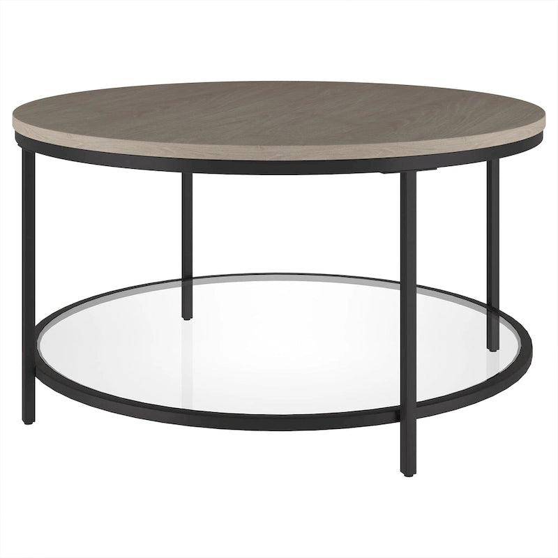 32" breiter runder Couchtisch mit MDF-Platte und Glasablage