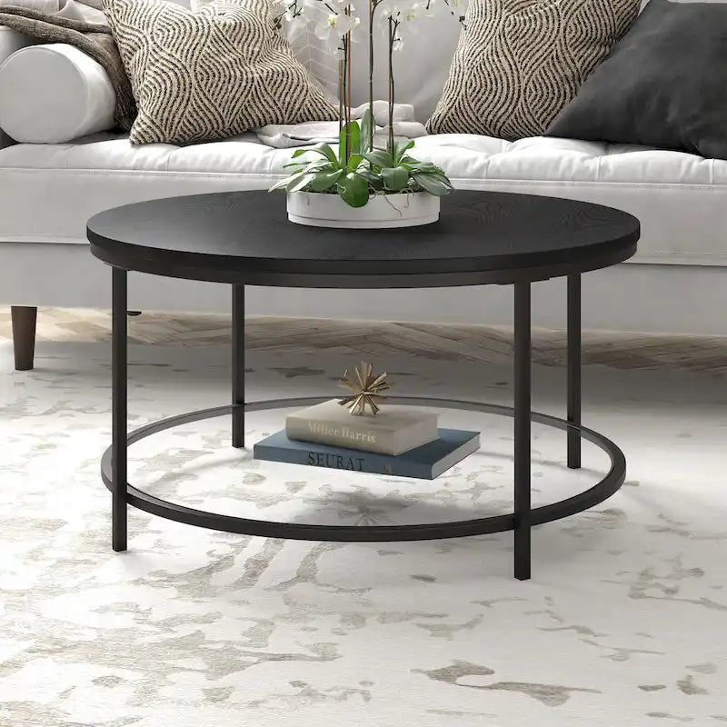 32" breiter runder Couchtisch mit MDF-Platte und Glasablage