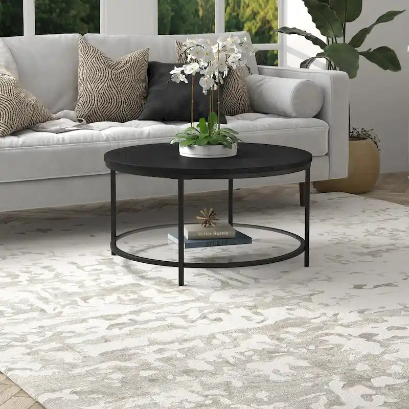 32" breiter runder Couchtisch mit MDF-Platte und Glasablage