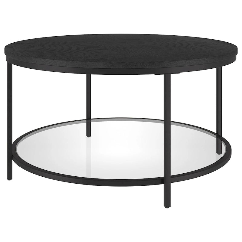 32" breiter runder Couchtisch mit MDF-Platte und Glasablage
