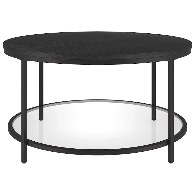 32" breiter runder Couchtisch mit MDF-Platte und Glasablage