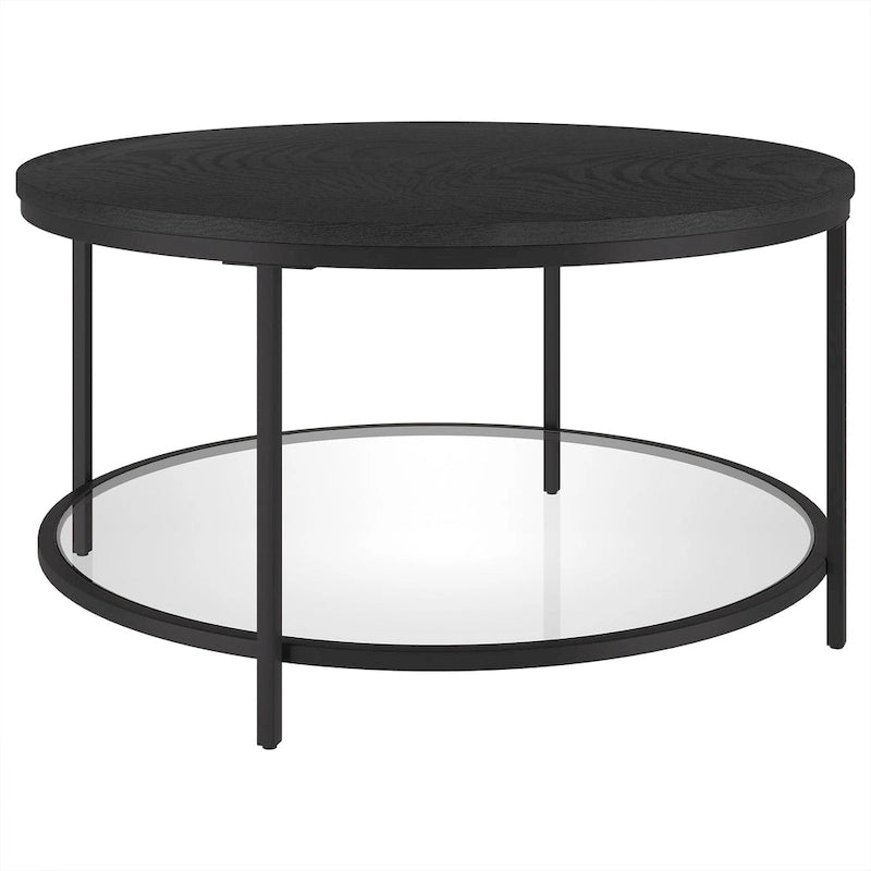 32" breiter runder Couchtisch mit MDF-Platte und Glasablage