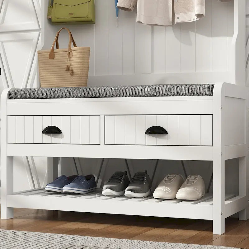 34,3" breiter Garderobenschrank mit Sitzbank und Schuhaufbewahrung