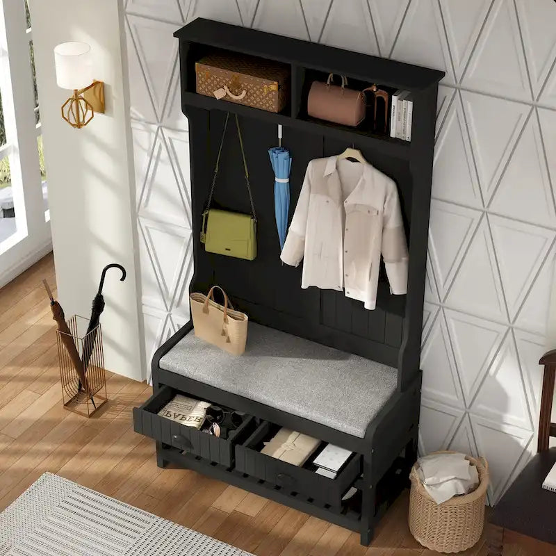 34,3" breiter Garderobenschrank mit Sitzbank und Schuhaufbewahrung