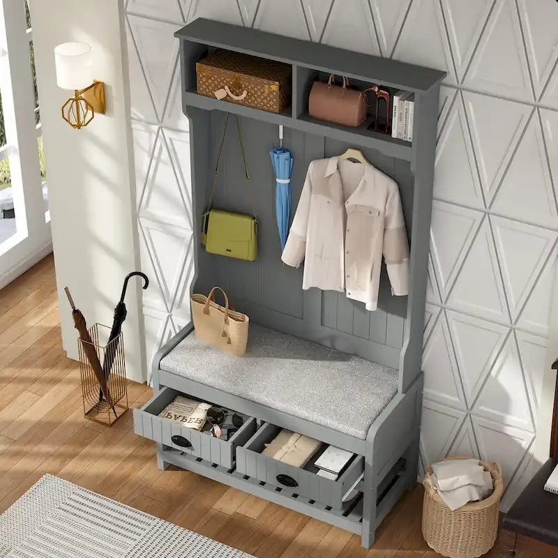 34,3" breiter Garderobenschrank mit Sitzbank und Schuhaufbewahrung
