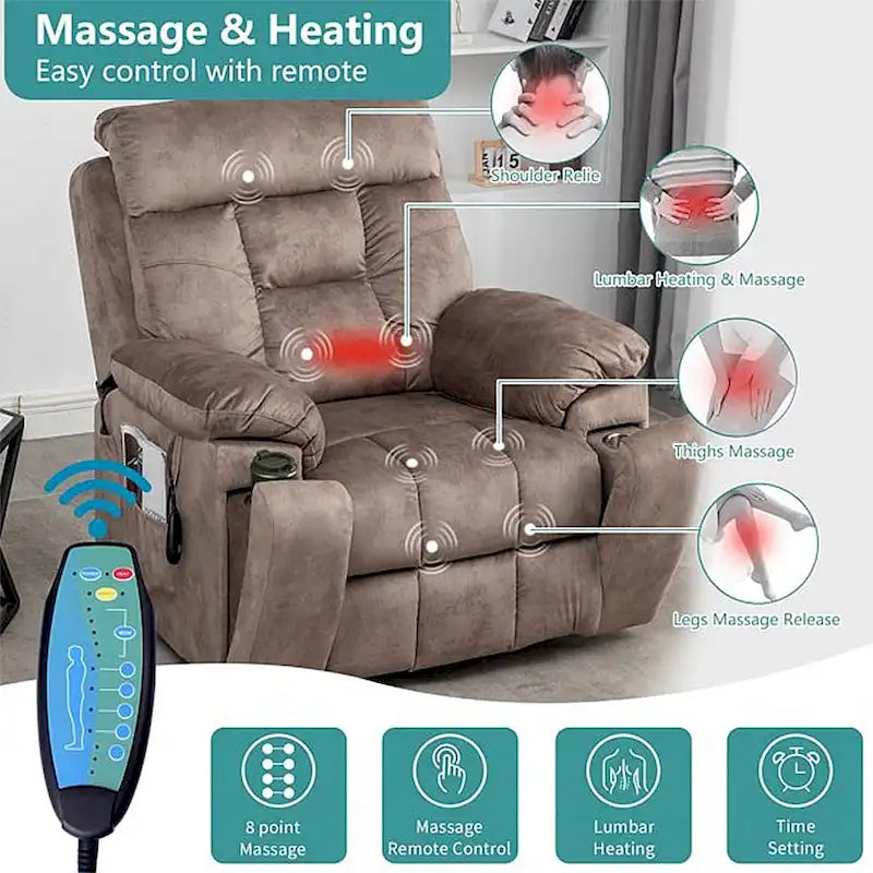 Großer elektrischer Massagesessel mit Aufstehhilfe, Wärme und verstecktem Getränkehalter