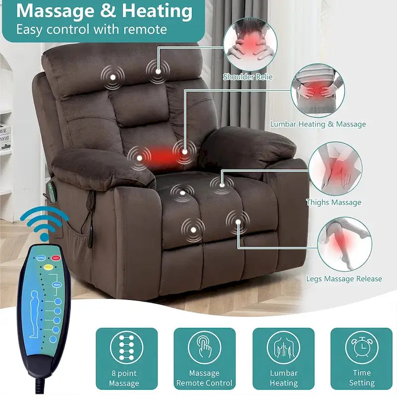 Großer elektrischer Massagesessel mit Aufstehhilfe, Wärme und verstecktem Getränkehalter