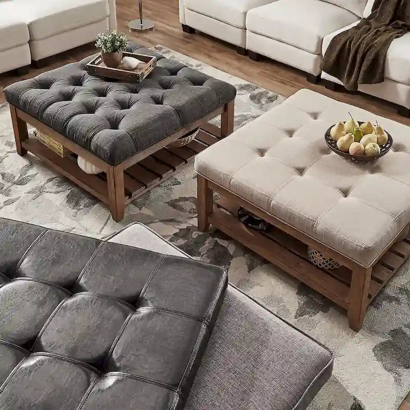 Kiefern-Ottoman-Couchtisch
