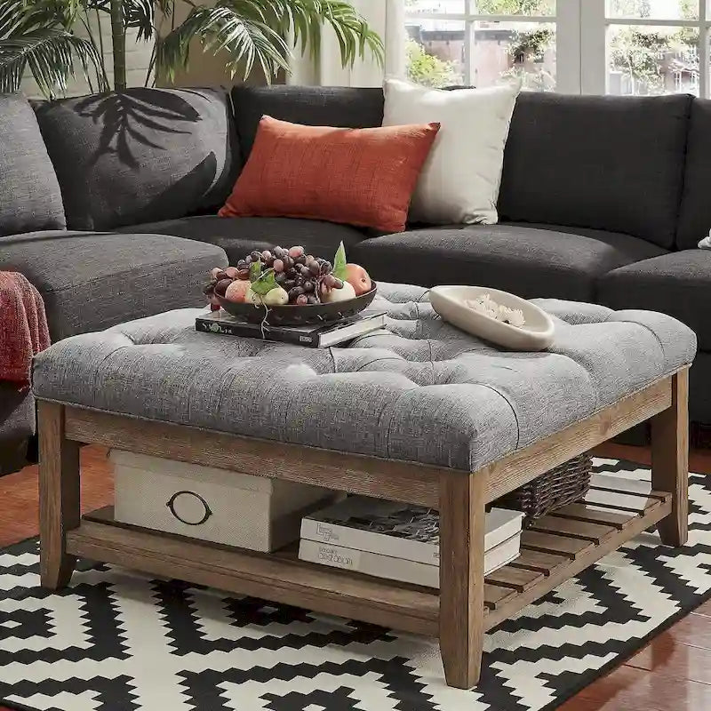 Kiefern-Ottoman-Couchtisch