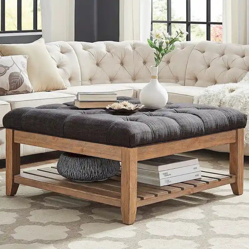 Kiefern-Ottoman-Couchtisch