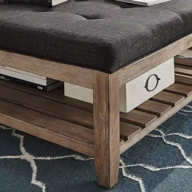 Kiefern-Ottoman-Couchtisch