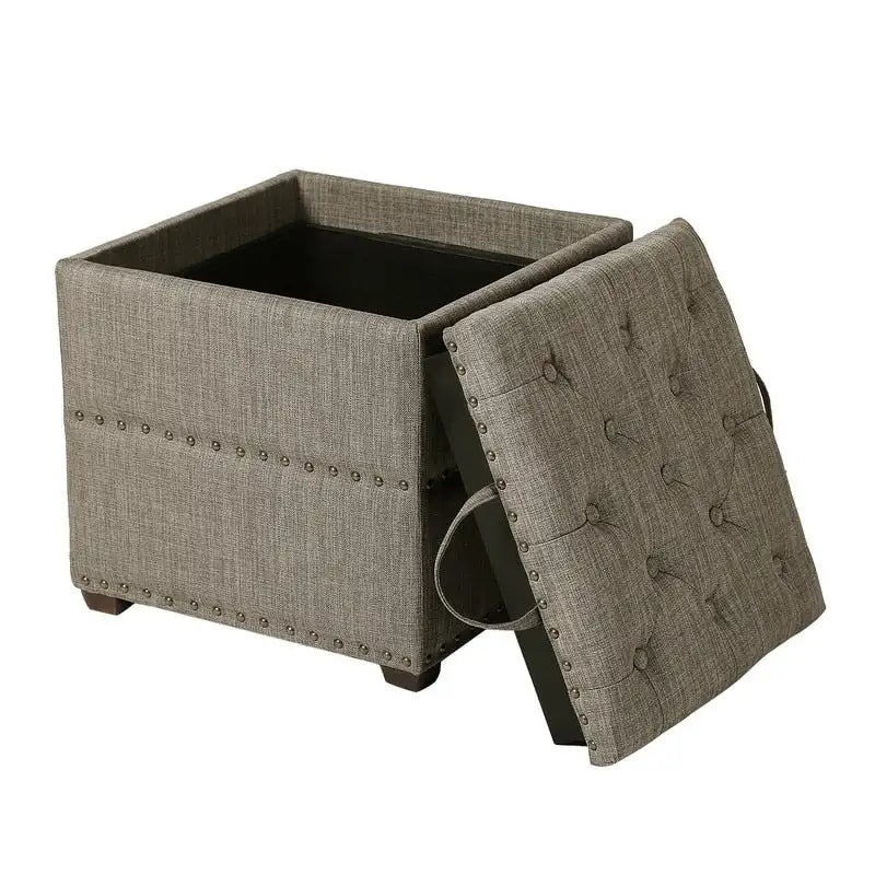 Quadratischer Stoffhocker mit Tablett