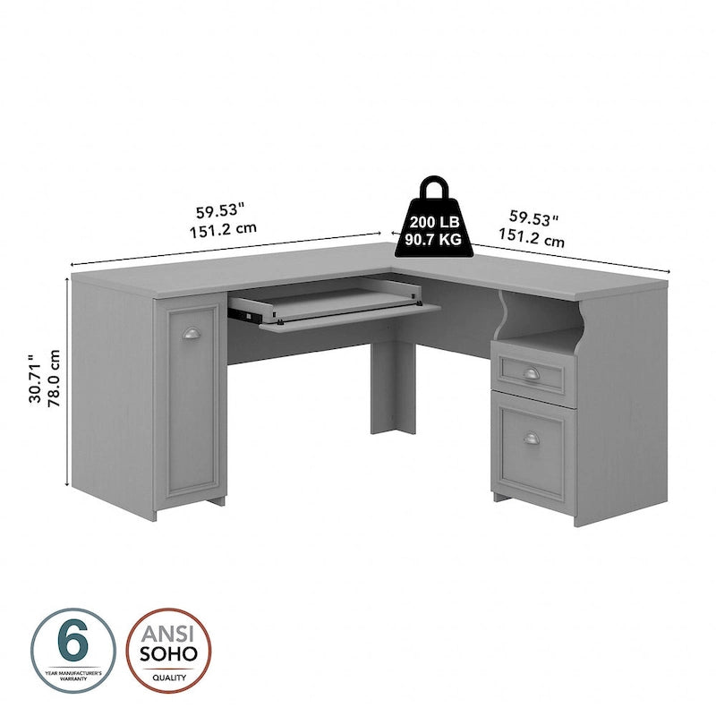 60W Eckschreibtisch mit Schubladen und Schrank