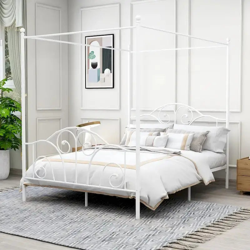 Vintage Himmelbettgestell aus Metall mit vier Säulen