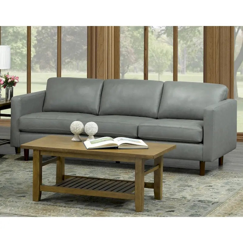Mid-Century Modern Sofa und Loveseat mit grauer italienischer Echtlederpolsterung und Knopfheftung