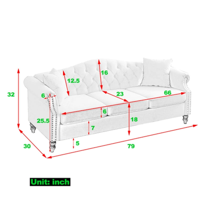 Chesterfield 3-Sitzer Polstersofa mit Zierheftung, Rollarmlehnen und Nagelbesatz