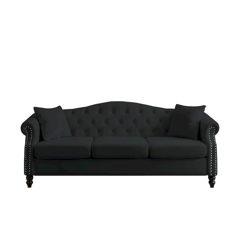 Chesterfield 3-Sitzer Polstersofa mit Zierheftung, Rollarmlehnen und Nagelbesatz