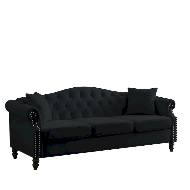 Chesterfield 3-Sitzer Polstersofa mit Zierheftung, Rollarmlehnen und Nagelbesatz