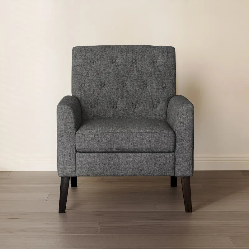 Mid-Century Modern Akzentstuhl-Set mit Leinenbezug und Knopfheftung, 2er-Set