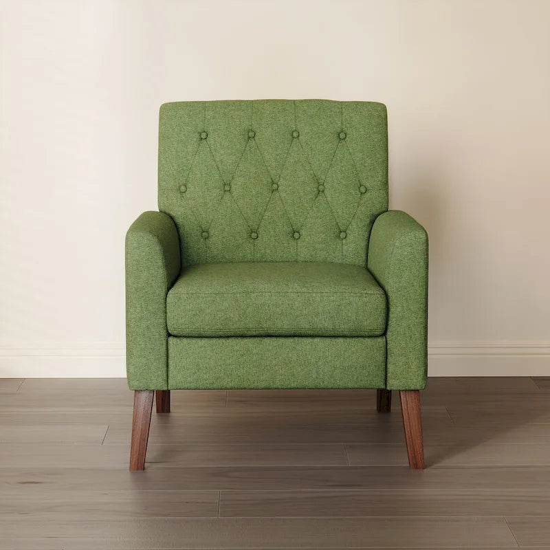Mid-Century Modern Akzentstuhl-Set mit Leinenbezug und Knopfheftung, 2er-Set