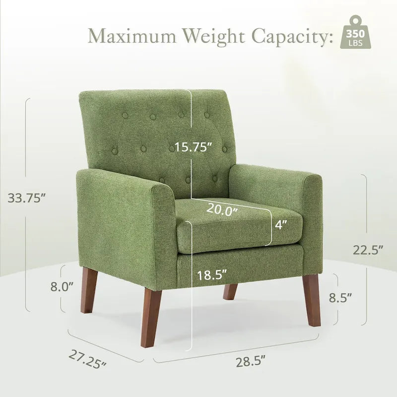 Mid-Century Modern Akzentstuhl-Set mit Leinenbezug und Knopfheftung, 2er-Set