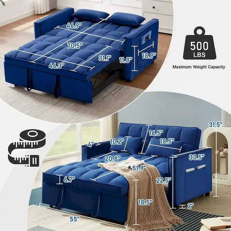 Samt-Schlafsofa-Loveseat mit Seitenfach