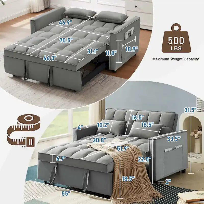 Samt-Schlafsofa-Loveseat mit Seitenfach