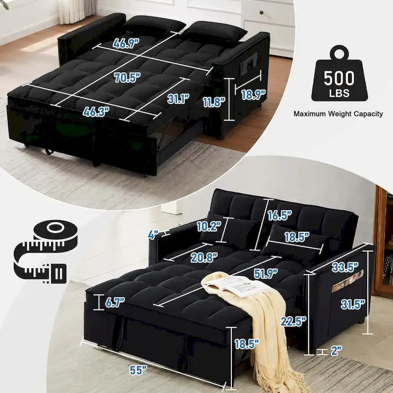 Samt-Schlafsofa-Loveseat mit Seitenfach