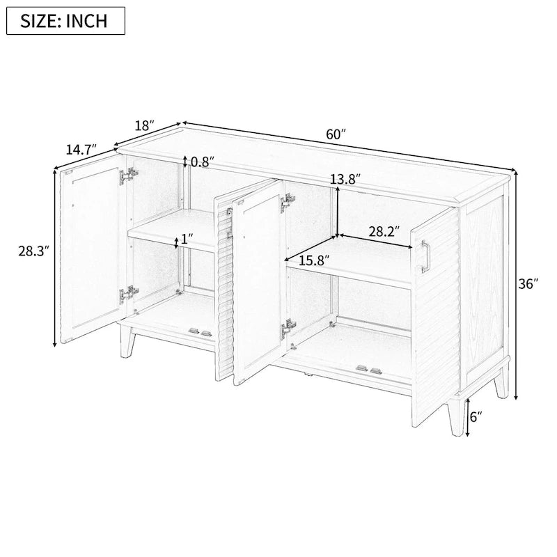 Modernes Sideboard mit 4 Türen, großem Stauraum, verstellbaren Einlegeböden und Metallgriffen